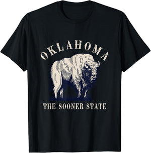 Kattie Kattie Oklahoma Bison Buffalo Vintage - -Adults & Kids - Black - Small - Short Sleeve - - Retro Graphic T-Shirt - T-Shirt | Black