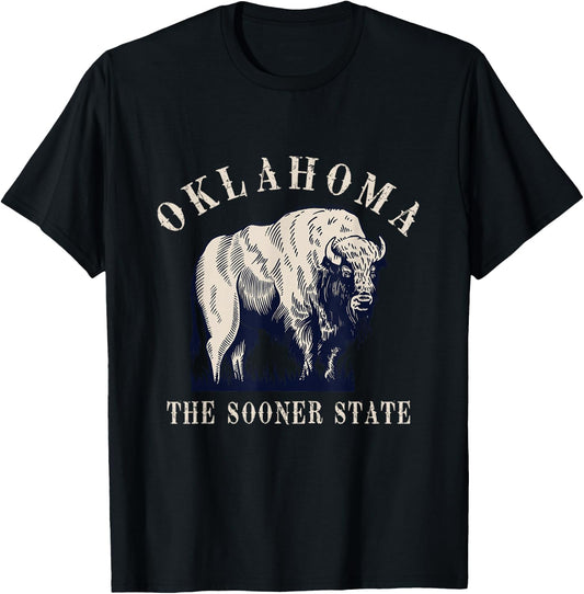 Kattie Kattie Oklahoma Bison Buffalo Vintage - -Adults & Kids - Black - Small - Short Sleeve - - Retro Graphic T-Shirt - T-Shirt | Black