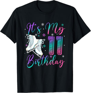 Ice Skating Birthday Girl 11 Year Old It's My 11th Birthday T-Shirt - T-Shirt | Black