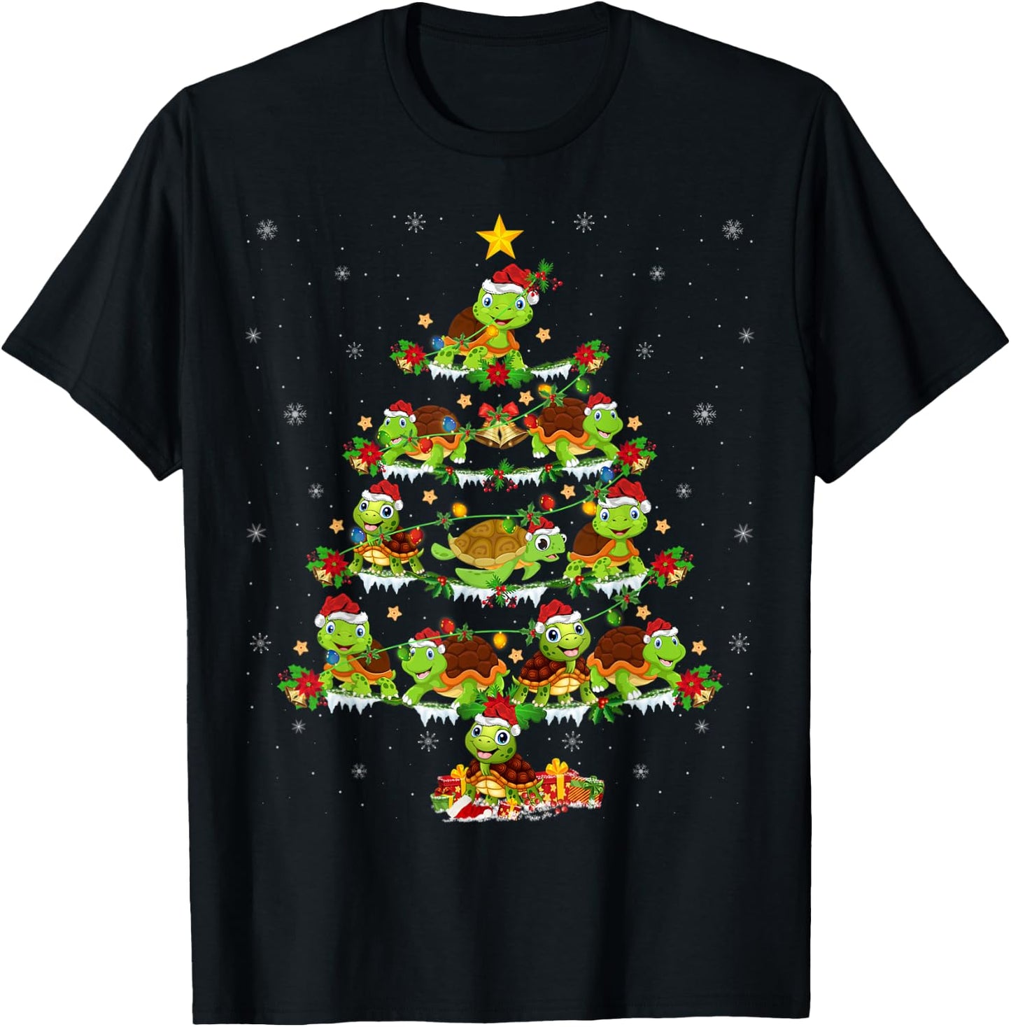 Turtle Lover Xmas Lights Turtle Christmas Tree T-Shirt - T-Shirt | Black