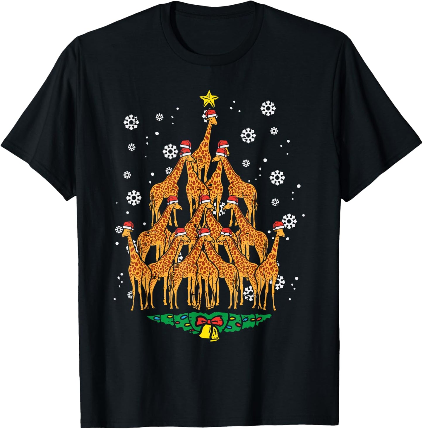 Giraffe Christmas Tree Animal Xmas Women Men T-Shirt - T-Shirt | Black