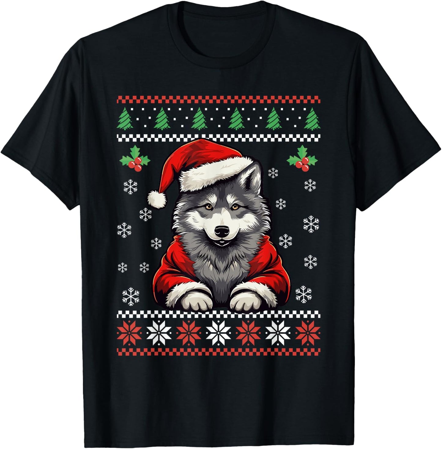 Wolf Ugly Christmas Sweater Wolves Xmas Adults Kids T-Shirt - T-Shirt | Black