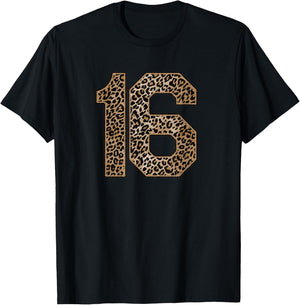 Leopard Number 16 Athlete Sports Jersey Supporter Fanwear T-Shirt - T-Shirt | Black