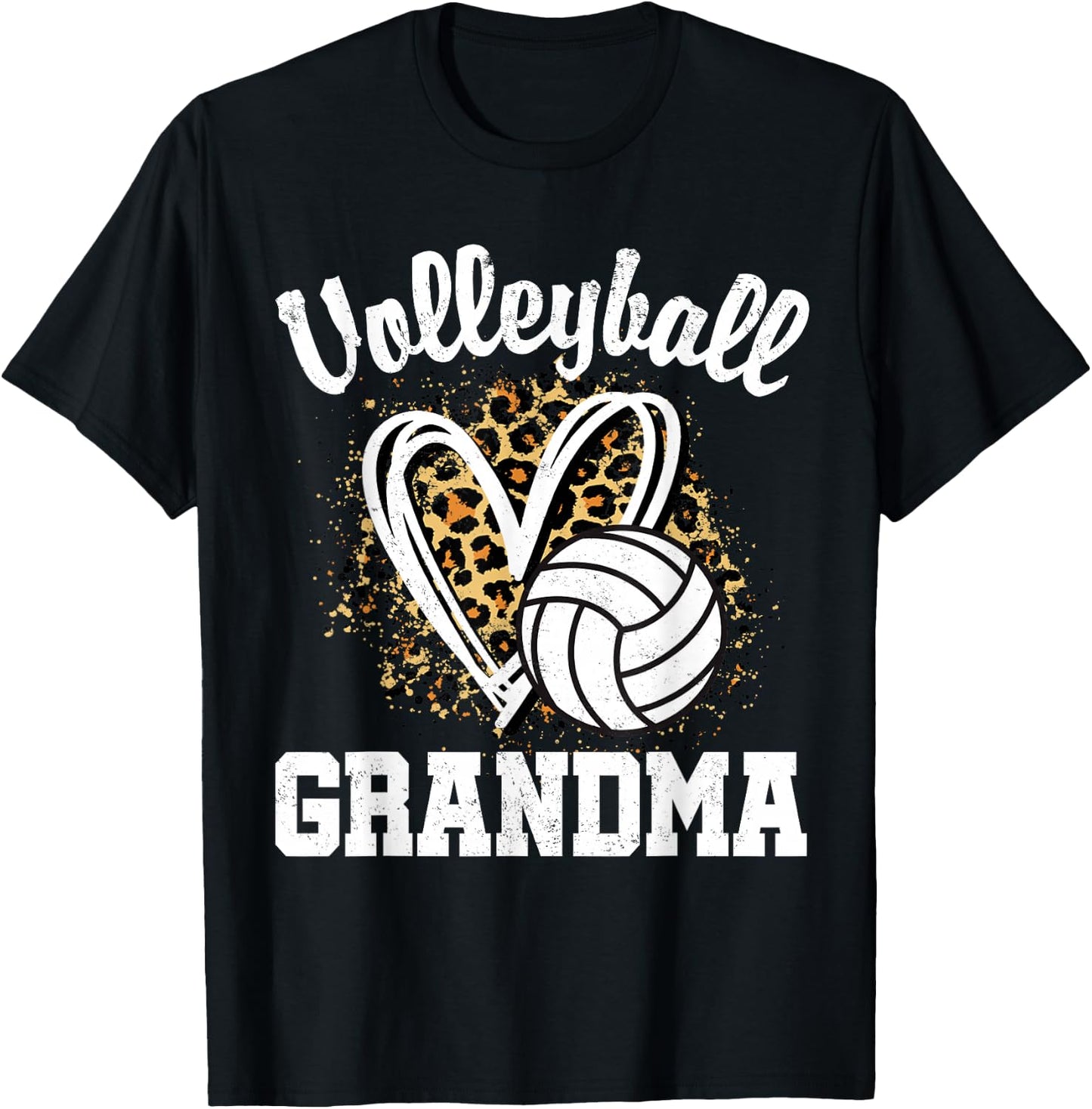 Volleyball Grandma Leopard Heart T-Shirt - T-Shirt | Black