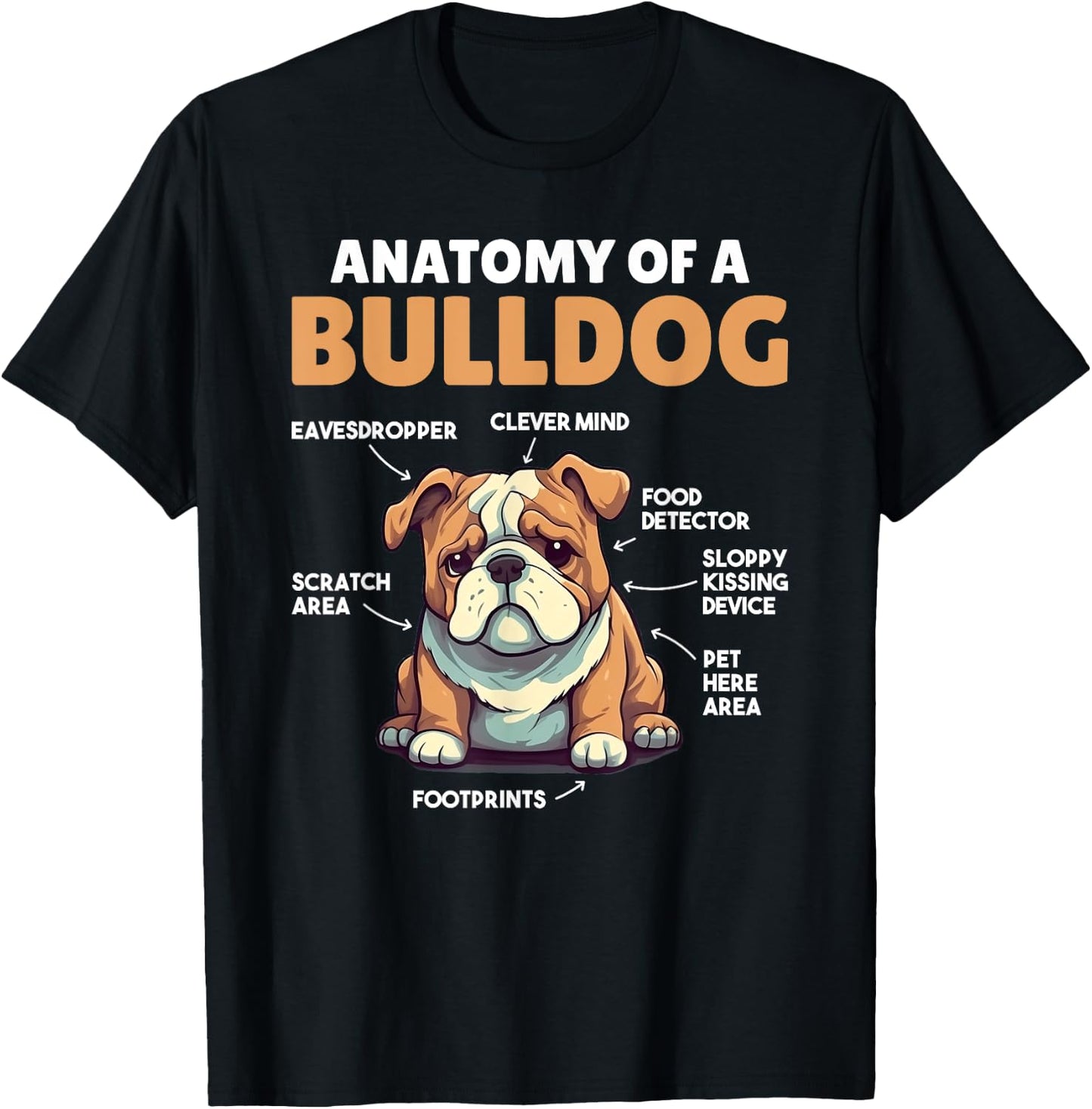 Cute Dogs Explanation Anatomy Of A Bulldog Men Women Girls Kids T-Shirt - T-Shirt | Black