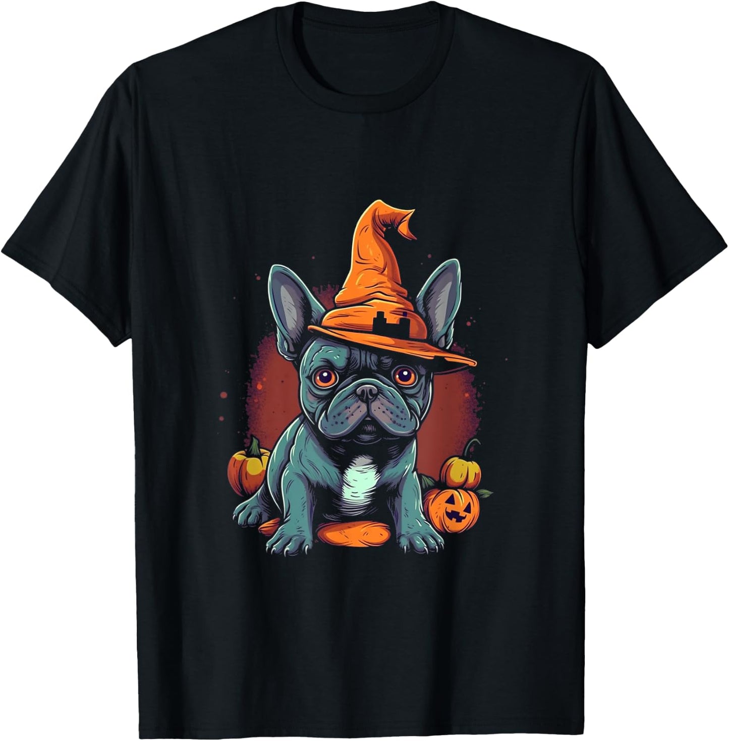 French Bulldog Witch Hat Halloween Costume Dog Lover Puppy Women Kids T-Shirt - T-Shirt | Black