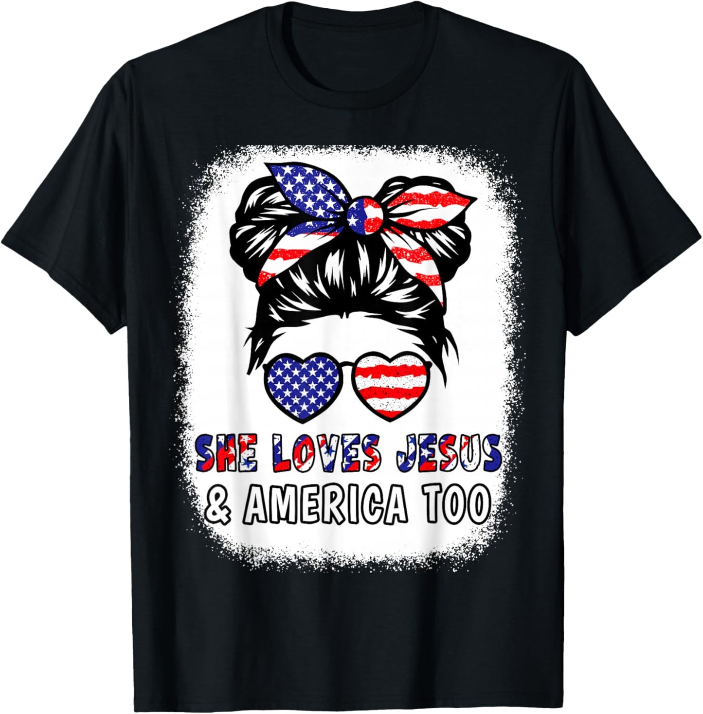 Girl Loves Jesus & America 4th July Flag USA Patriotic Women T-Shirt - T-Shirt | Black