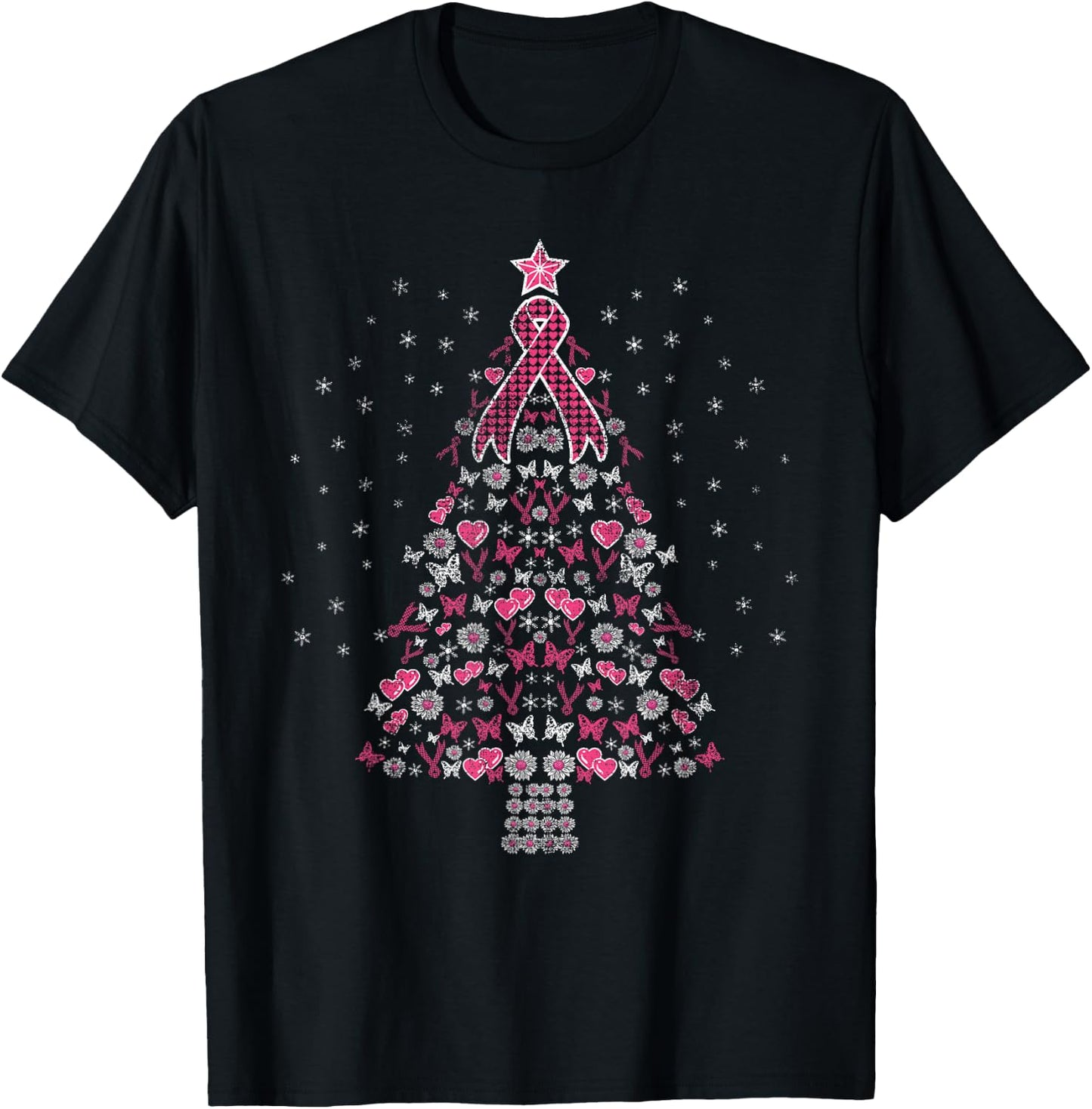 Breast Cancer Christmas Tree Breast Cancer Awareness T-Shirt - T-Shirt | Black