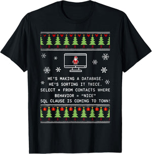 SQL Santa Claus Database Clause Developer Code DB Programmer T-Shirt - T-Shirt | Black
