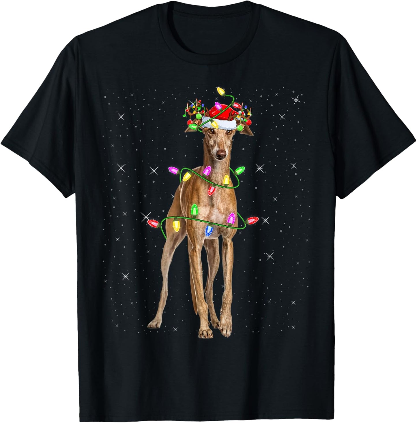 Greyhound Dog Lover Xmas Lighting Santa Greyhound Christmas Women Kids T-Shirt - T-Shirt | Black