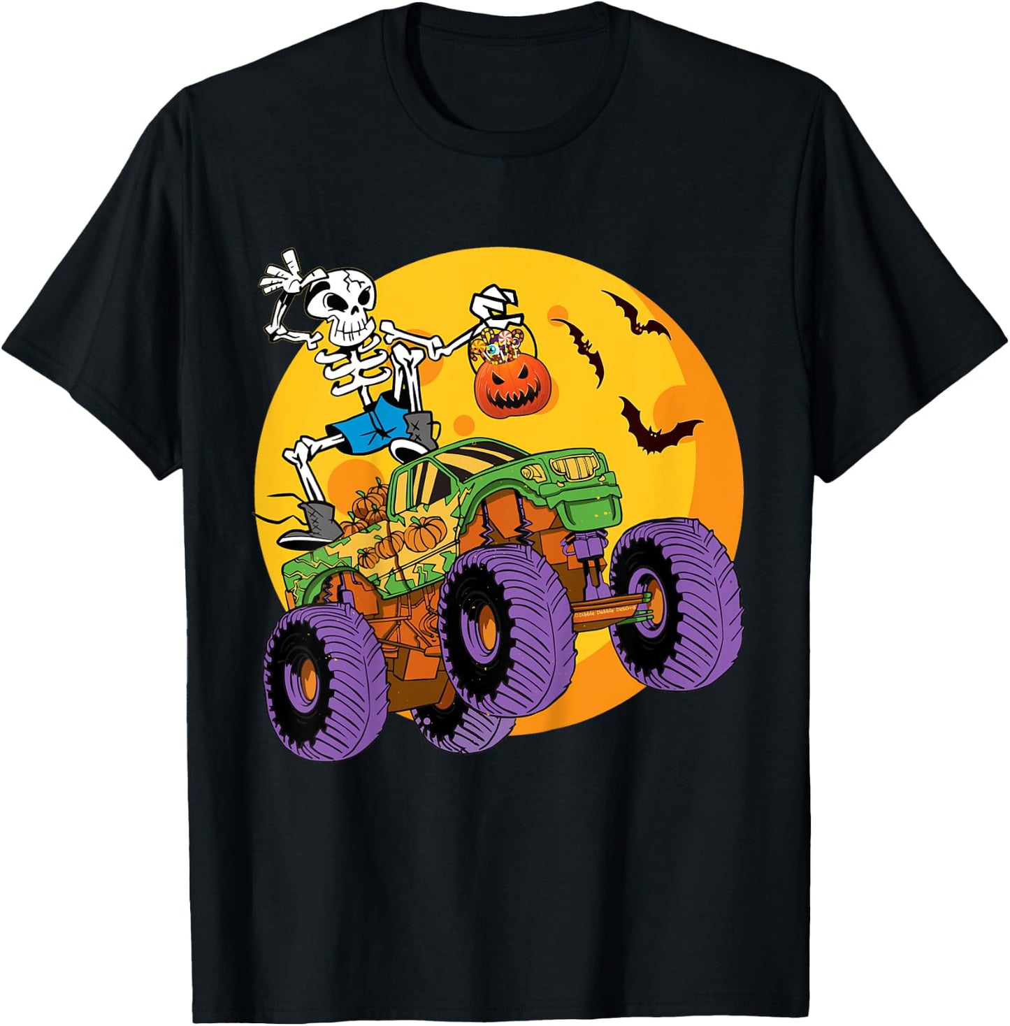Kids Skeleton Monster Truck Trick Treat Halloween Monster Truck T-Shirt - T-Shirt | Black