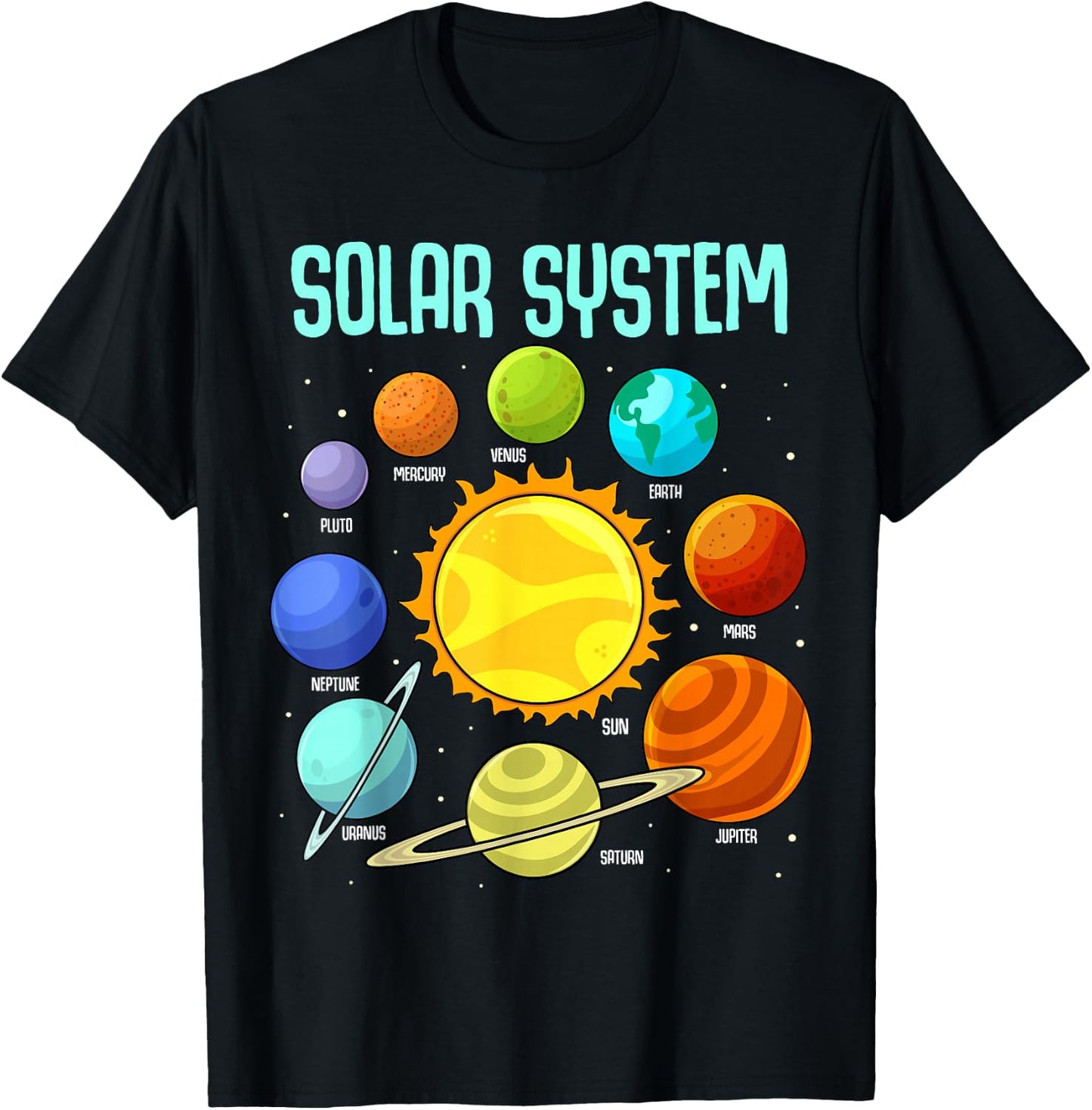Solar Systems Planets Science Space Boys Girls STEM Colorful T-Shirt - T-Shirt | Black