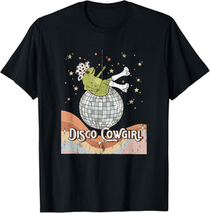 Retro Disco cowgirl, Space Cowgirl, Disco Party frog Cowboy T-Shirt - T-Shirt | Black
