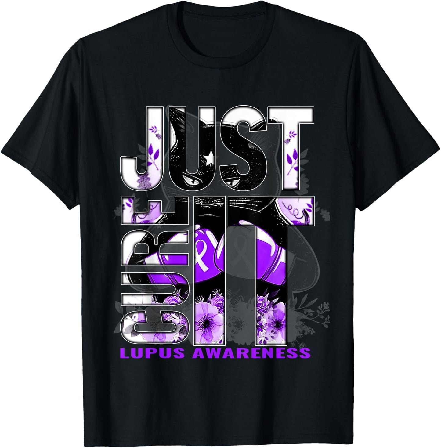 Just Cure It Lupus Awareness Purple Cat Men Women T-Shirt - T-Shirt | Black