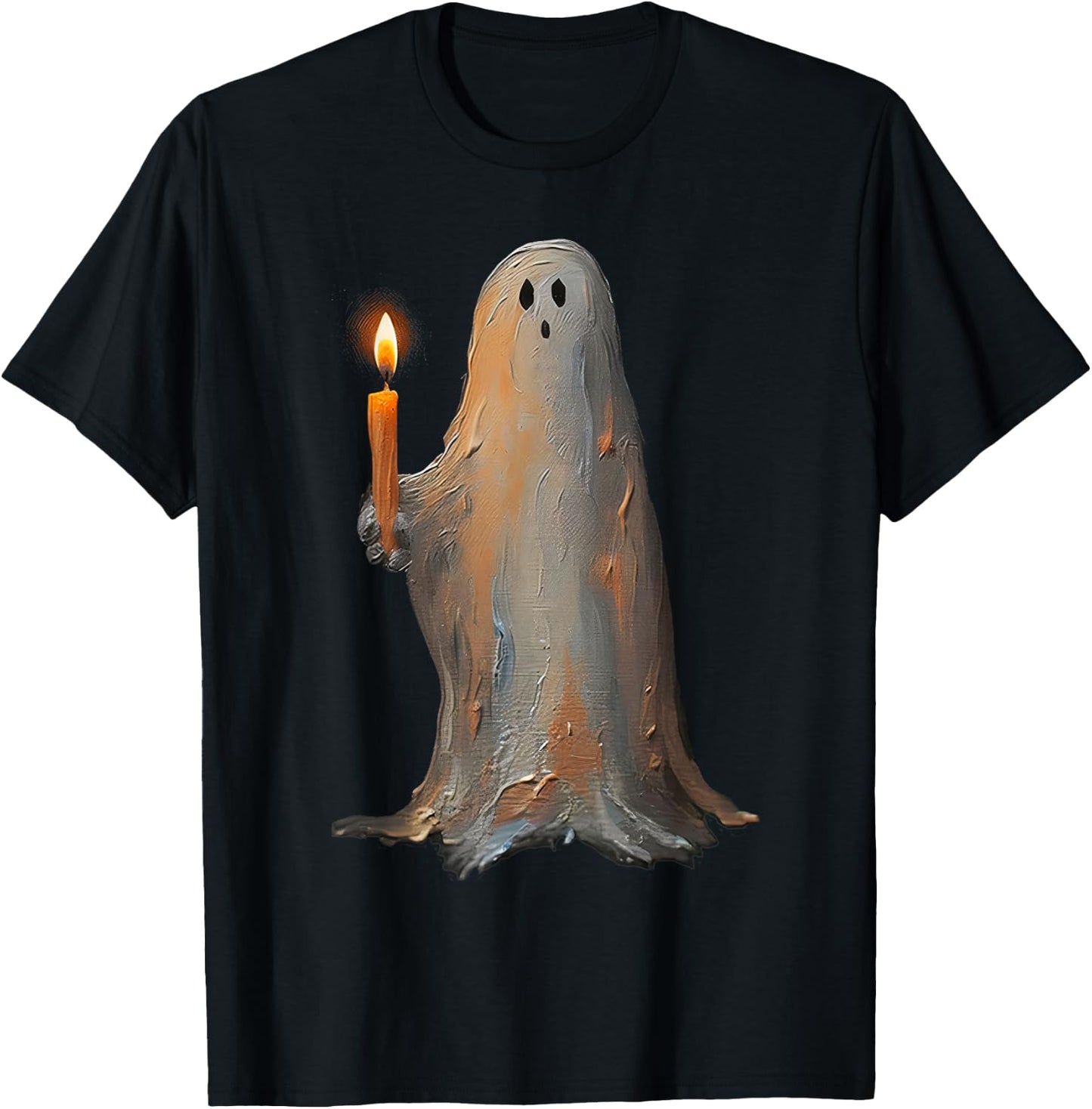 Halloween Ghost Holding Candle Spooky T-Shirt - T-Shirt | Black