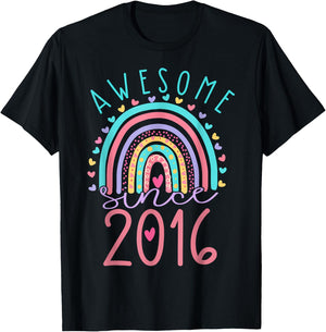 Awesome Since 2016 7th Birthday Rainbow Gifts Born In 2016 T-Shirt - T-Shirt | Black