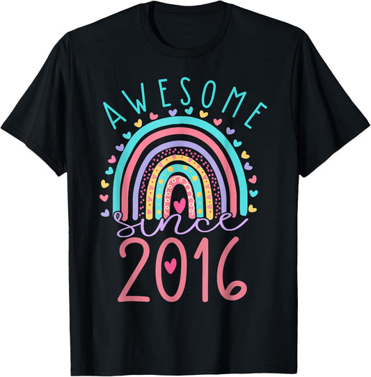 Awesome Since 2016 7th Birthday Rainbow Gifts Born In 2016 T-Shirt - T-Shirt | Black