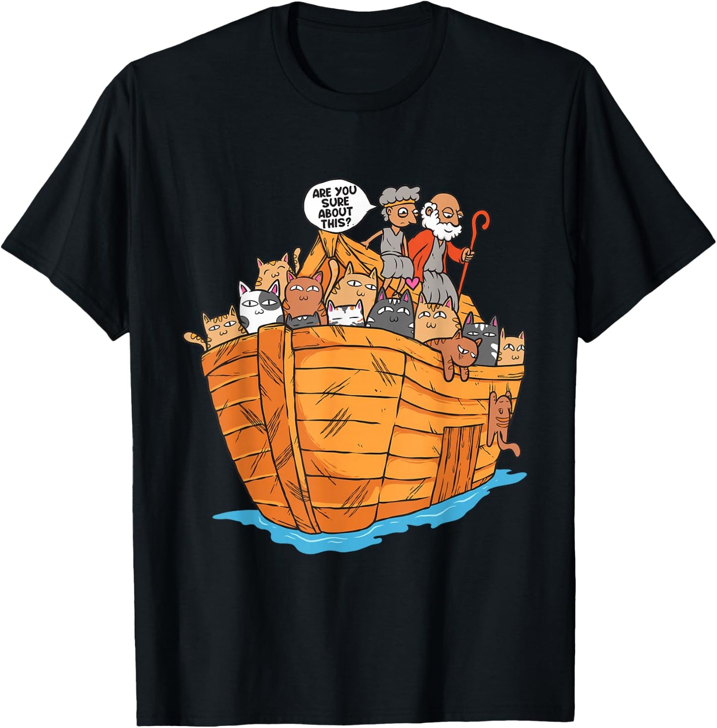 Noah's Ark Boat with Cats Religious Christian Cat Lover T-Shirt - T-Shirt | Black