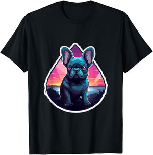 French Bulldog Tropical Summer Sunset 80's Retro Party Dog Men Women Kids T-Shirt - T-Shirt | Black