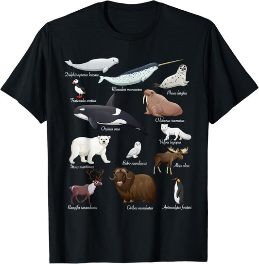 Arctic Wildlife Animals Scientific Names For Education T-Shirt - T-Shirt | Black