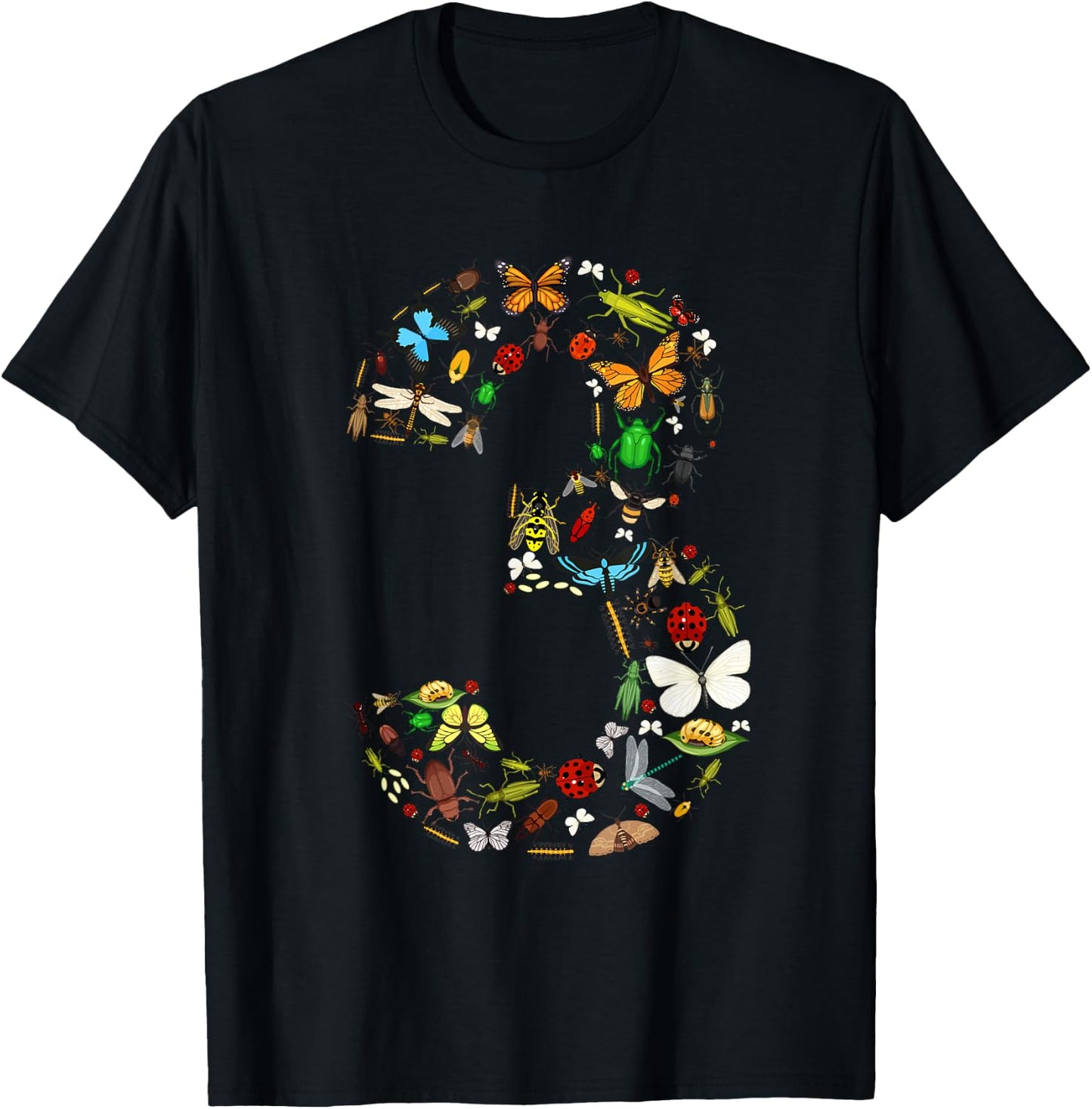 3 Years Old Three Bug 3rd Birthday Bugs Insects Boy Girl T-Shirt - T-Shirt | Black