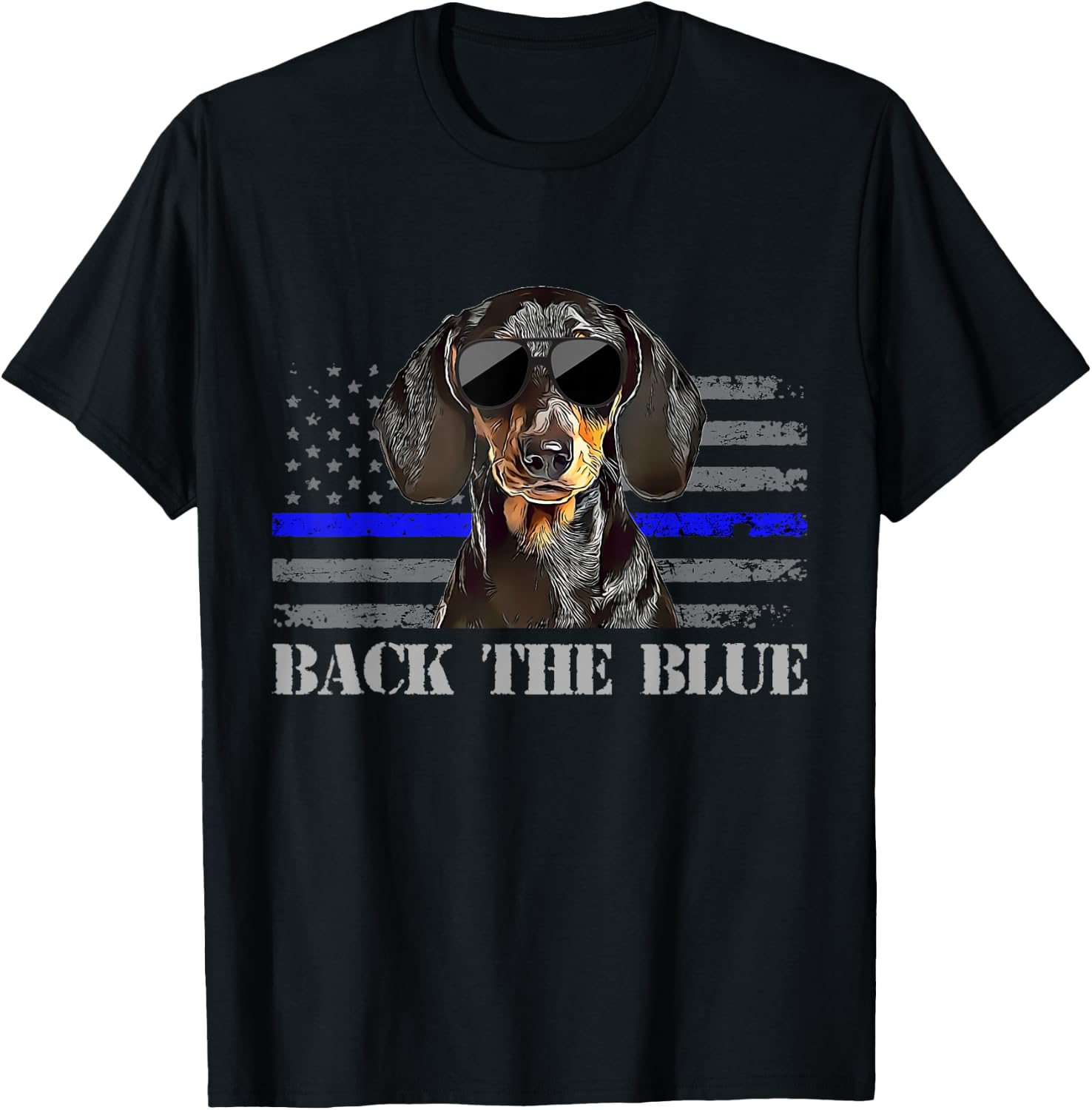 Dachshund Thin Blue Line American Flag Police Dog T-Shirt - T-Shirt | Black