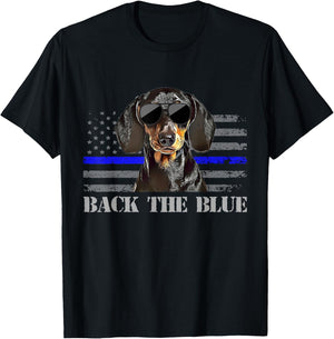 Dachshund Thin Blue Line American Flag Police Dog T-Shirt - T-Shirt | Black