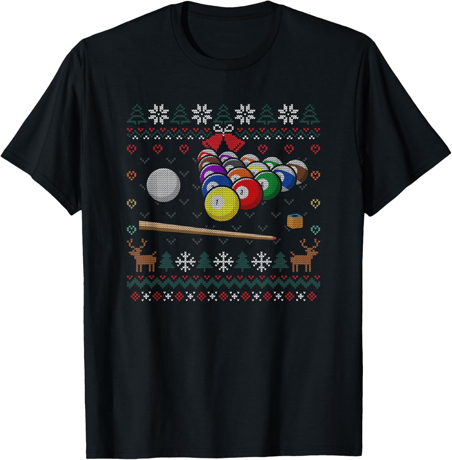 Pool Billiard Ugly Christmas Sweater Snooker Player 8 Ball T-Shirt - T-Shirt | Black