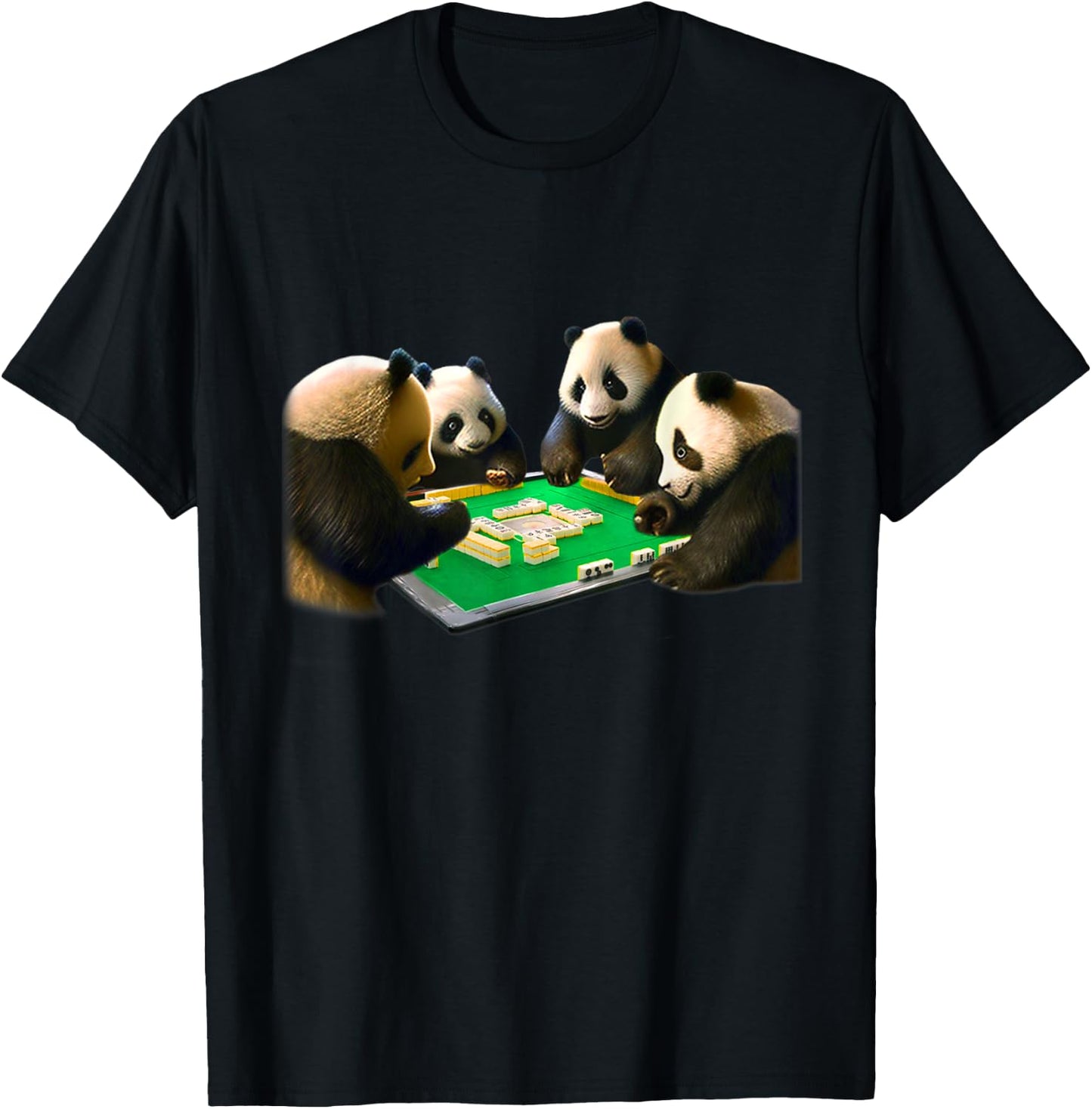 Panda Mahjongg Funny Animal Letters Men's Funny Clothes Funny Goods Present Neta Jakushi T-Shirt - T-Shirt | Black