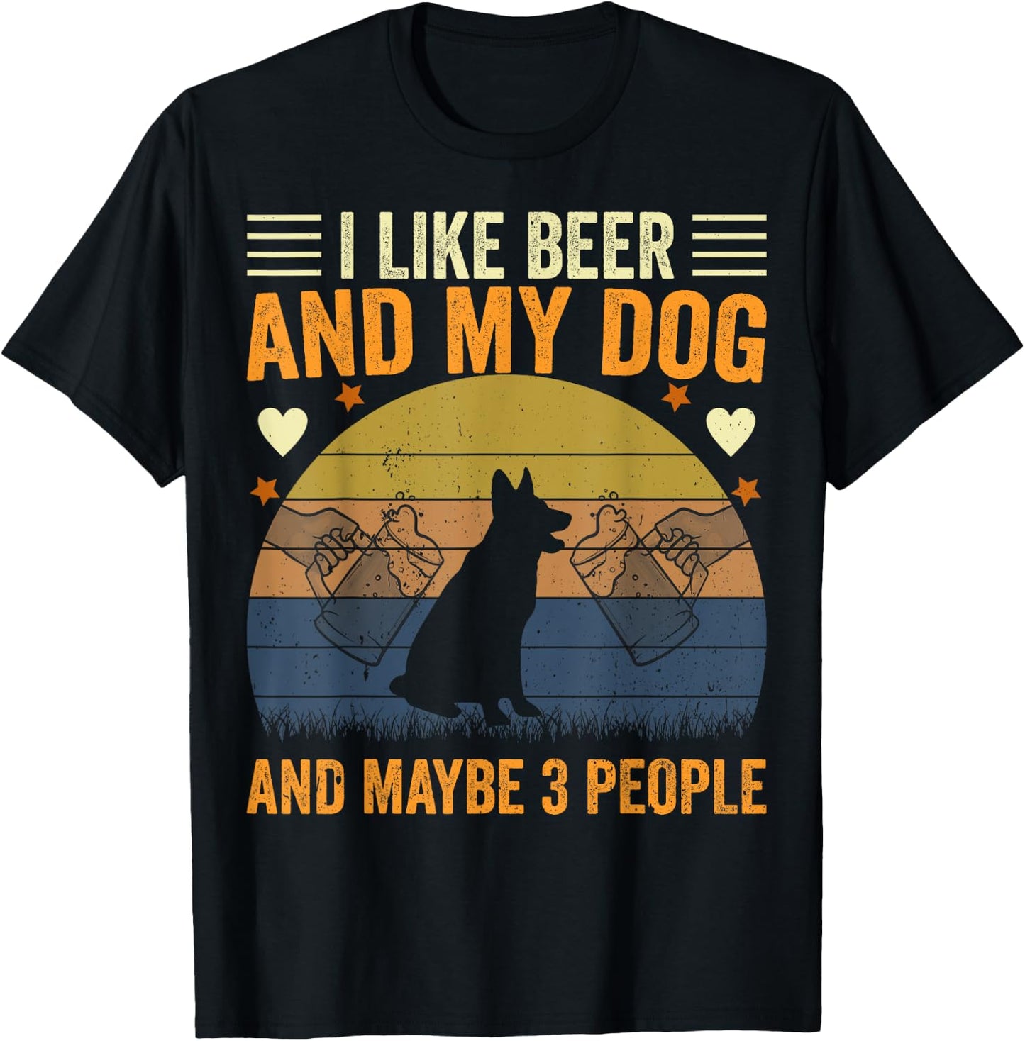 I Like Beer and My Dog And Maybe 3 People Funny Vintage Men Women T-Shirt - T-Shirt | Black