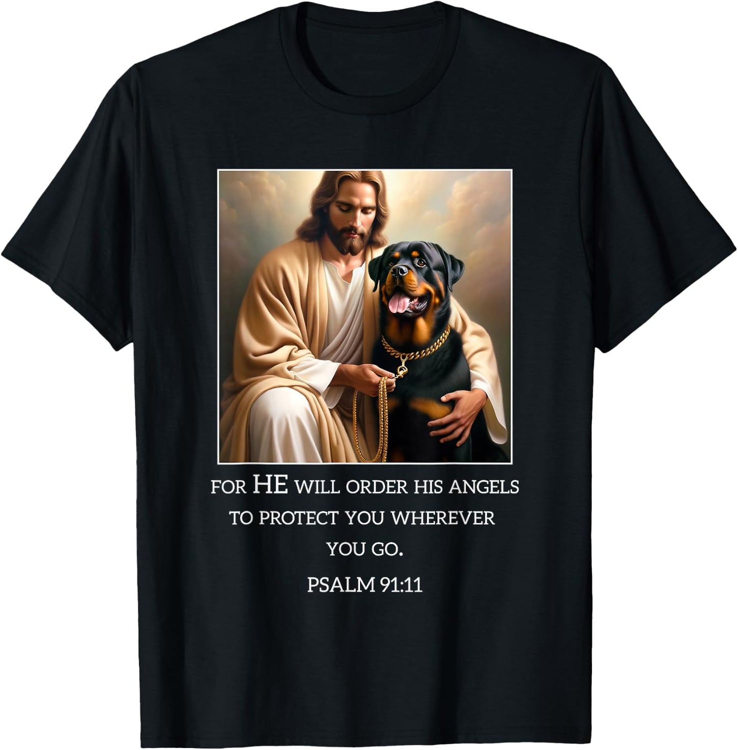 Jesus with Dogs Psalm 99 11- Jesus and a Rottweiler T-Shirt - T-Shirt | Black