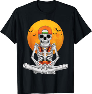 Halloween skeleton gamer video gaming boys men kids teens T-Shirt - T-Shirt | Black