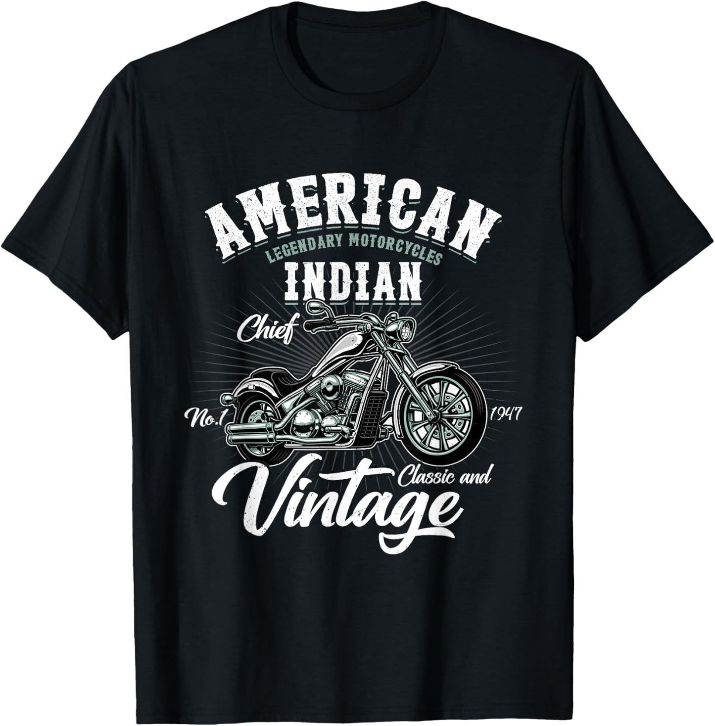 Vintage Retro Old Biker American Motorcycle Indian Motocross T-Shirt - T-Shirt | Black