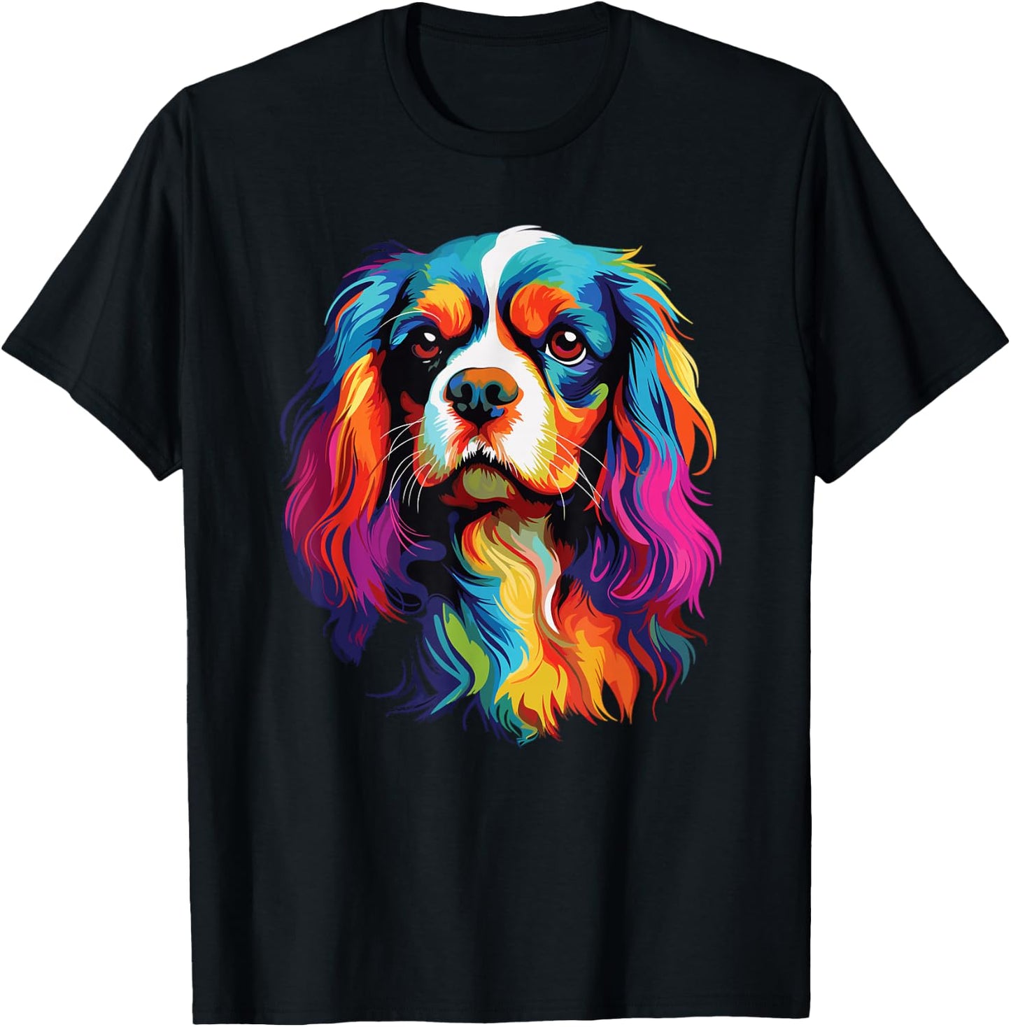 Watercolor Colorful Cavalier King Charles Spaniel Dog T-Shirt - T-Shirt | Black