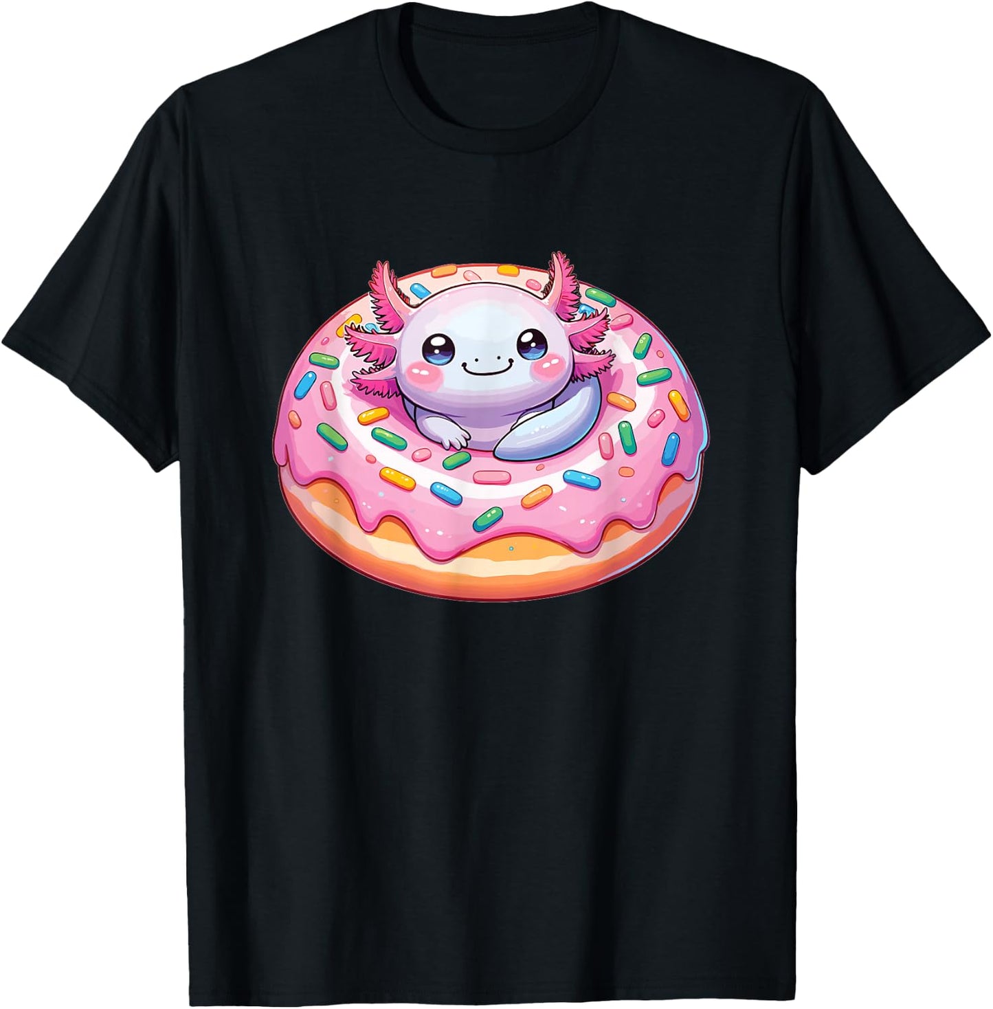 Axolotl In Sweet Donut Funny Axolotl Fast Food T-Shirt - T-Shirt | Black