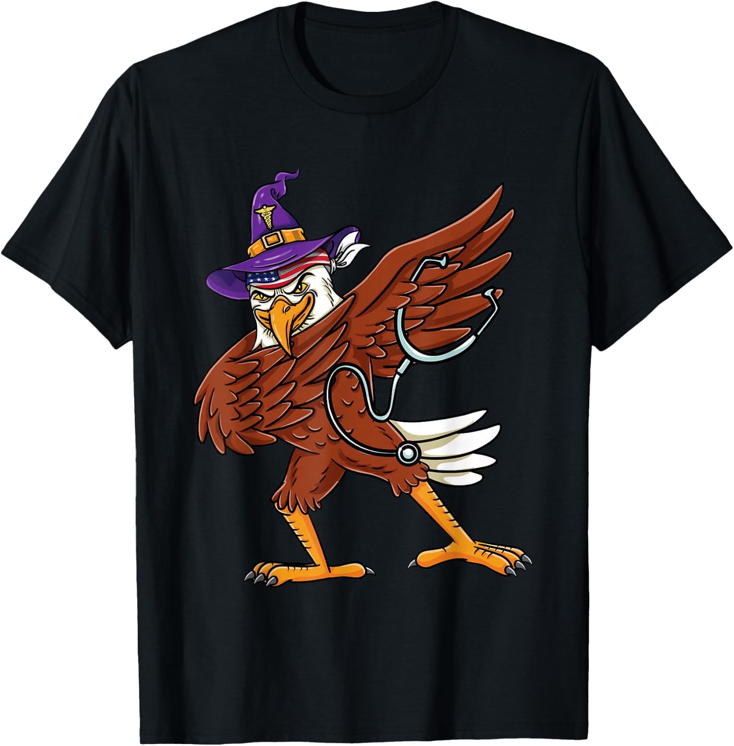 Dabbing Witch Eagle Nurse Halloween T-Shirt - T-Shirt | Black