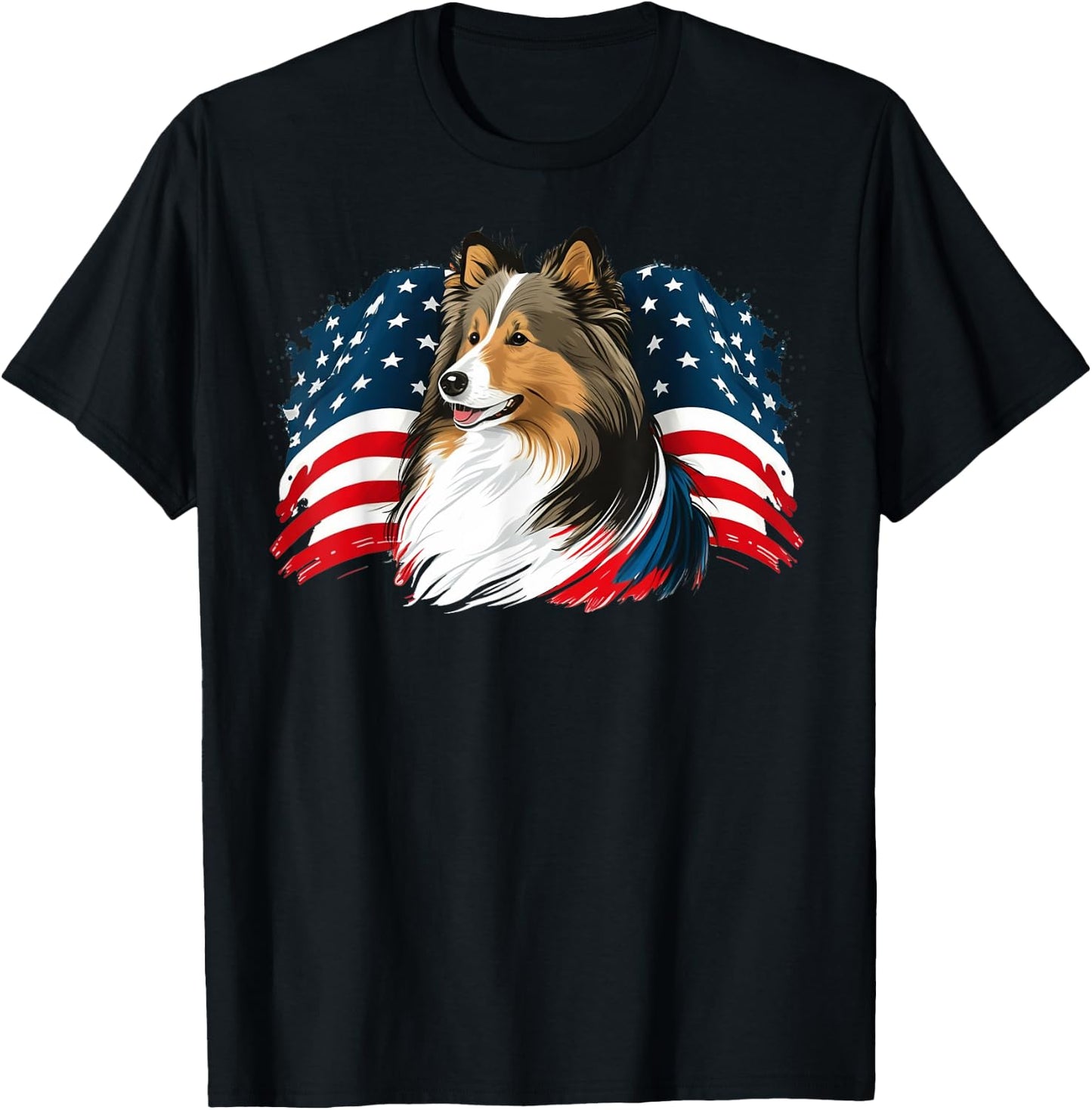 USA 4th Of July Sheltie Patriotic American Shetland Sheepdog Women Kids Men T-Shirt - T-Shirt | Black