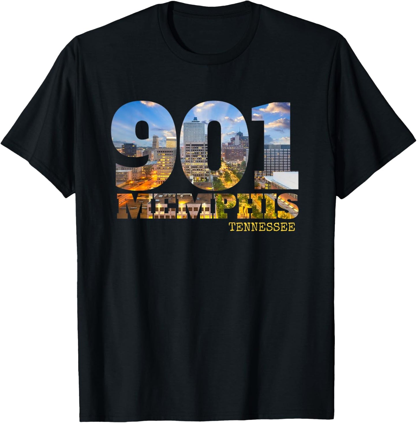 Area Code 901 Memphis Tennessee Skyline Art Tennesseean Town T-Shirt - T-Shirt | Black