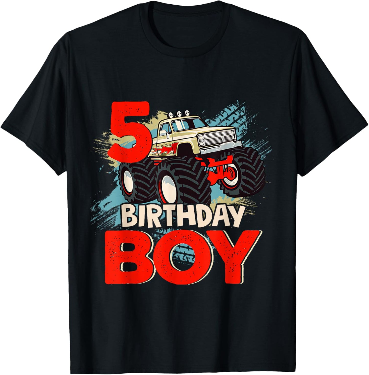 5 Year Old 5th Birthday Boy Monster Truck Car T-Shirt - T-Shirt | Black
