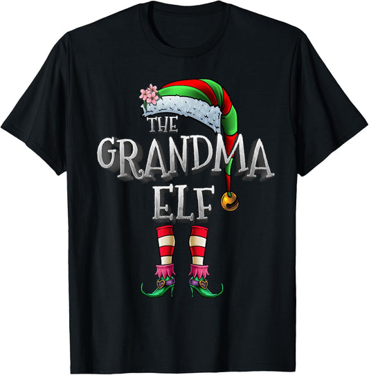 The Grandma Elf Shirt Matching Family Funny Christmas Elf T-Shirt - T-Shirt | Black