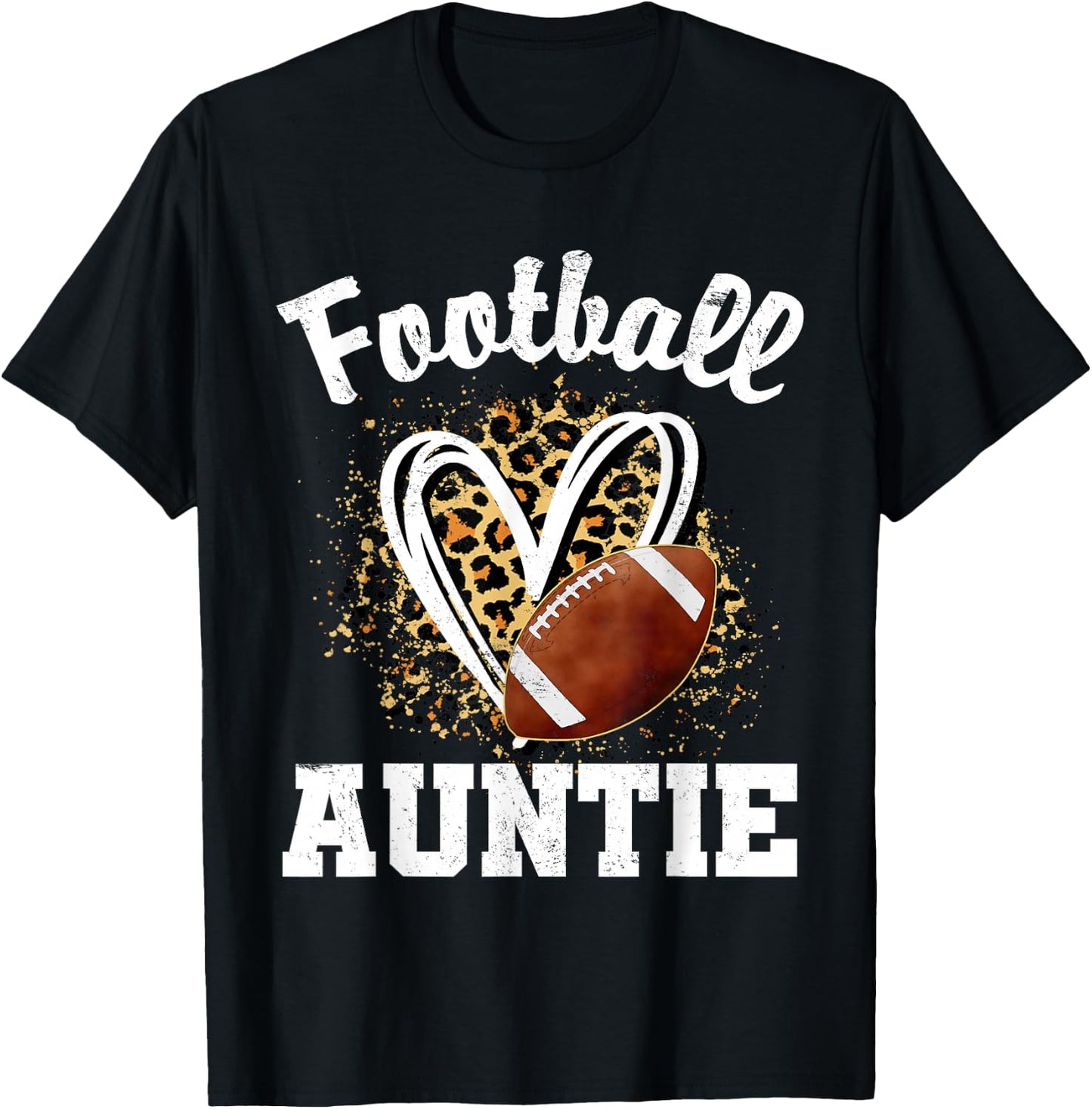 Football Auntie Leopard Heart T-Shirt - T-Shirt | Black
