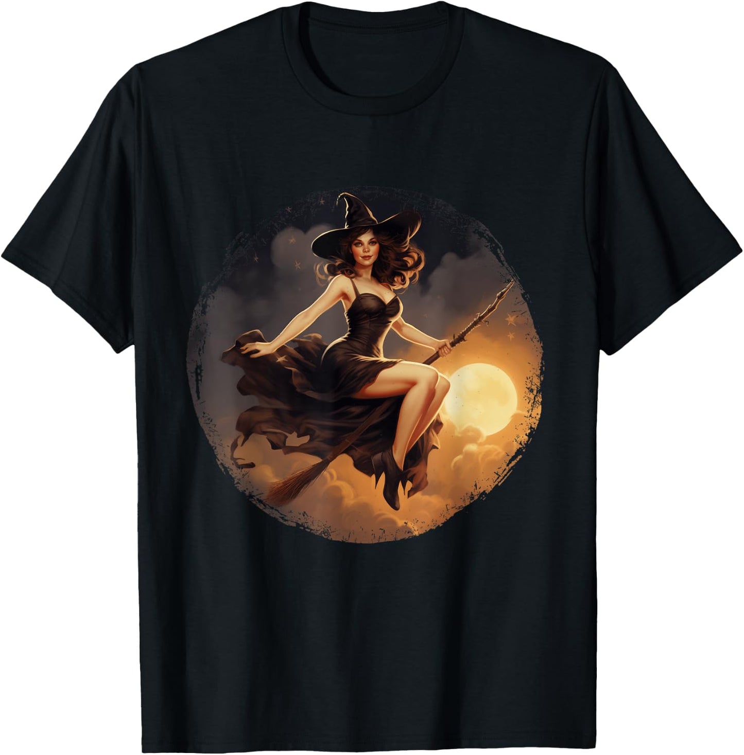 Vintage Pin Up Witch Witchy Woman Halloween Pinup Girl T-Shirt - T-Shirt | Black