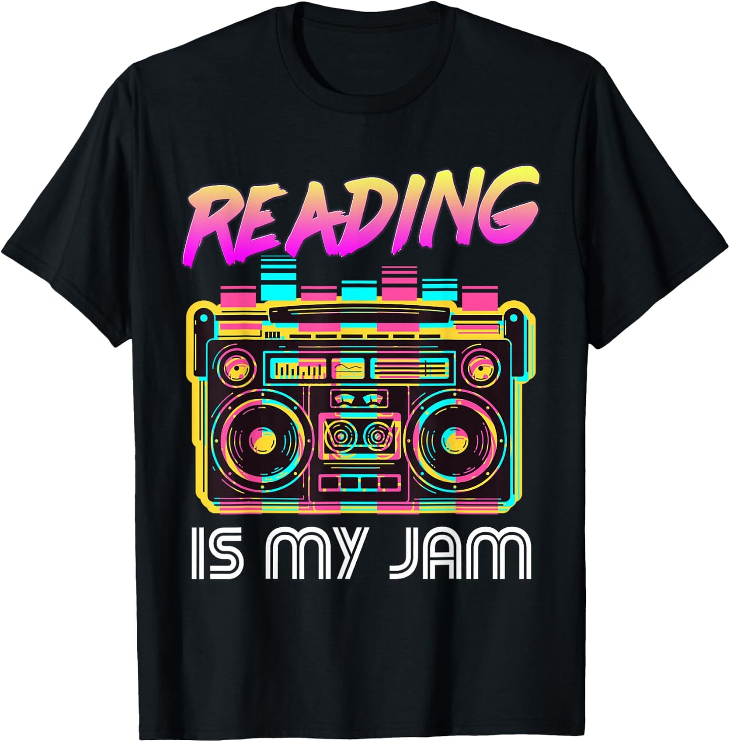 Back to School Retro Reading is My Jam 80s Teacher Boombox T-Shirt - T-Shirt | Black