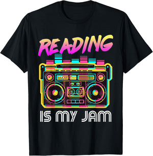 Back to School Retro Reading is My Jam 80s Teacher Boombox T-Shirt - T-Shirt | Black