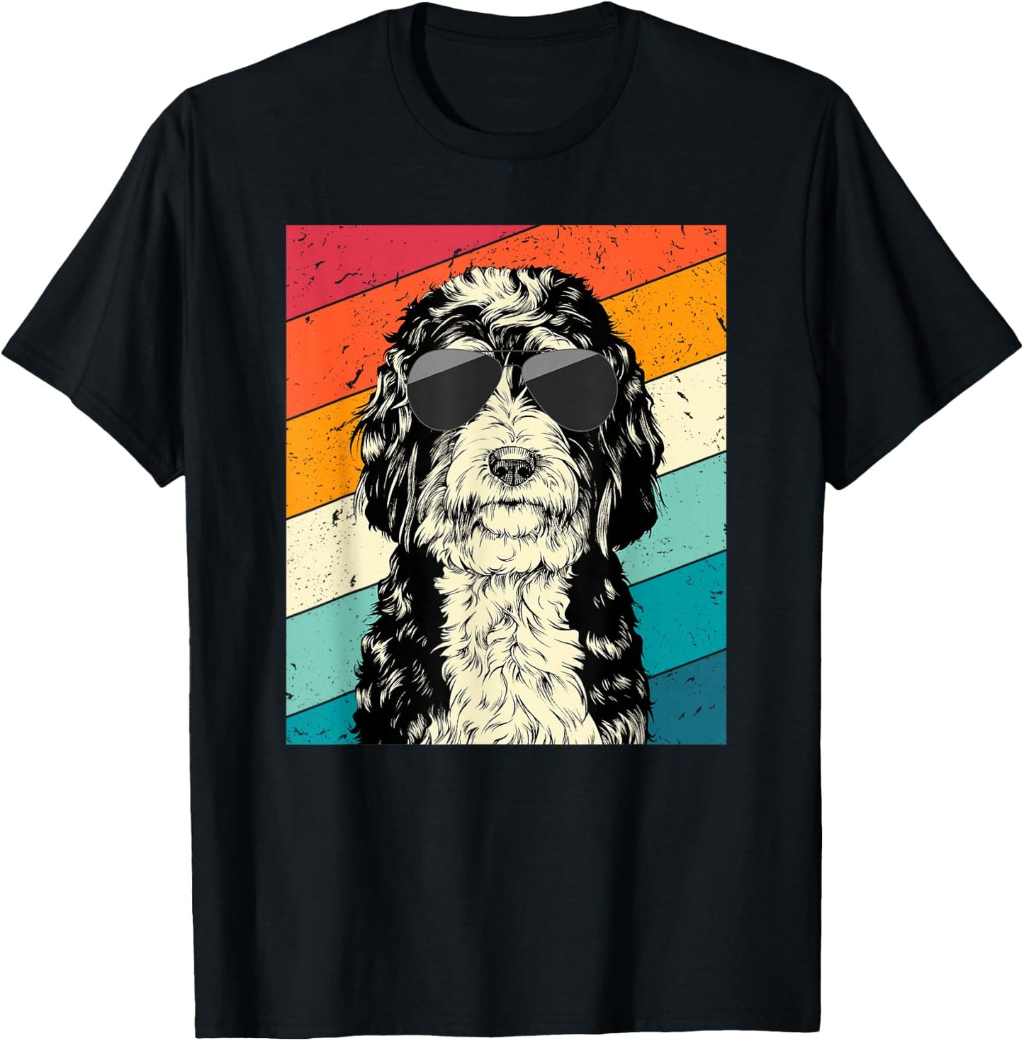 Retro Vintage Bernedoodle with Sunglasses Dog Lovers Small T-Shirt - T-Shirt | Black