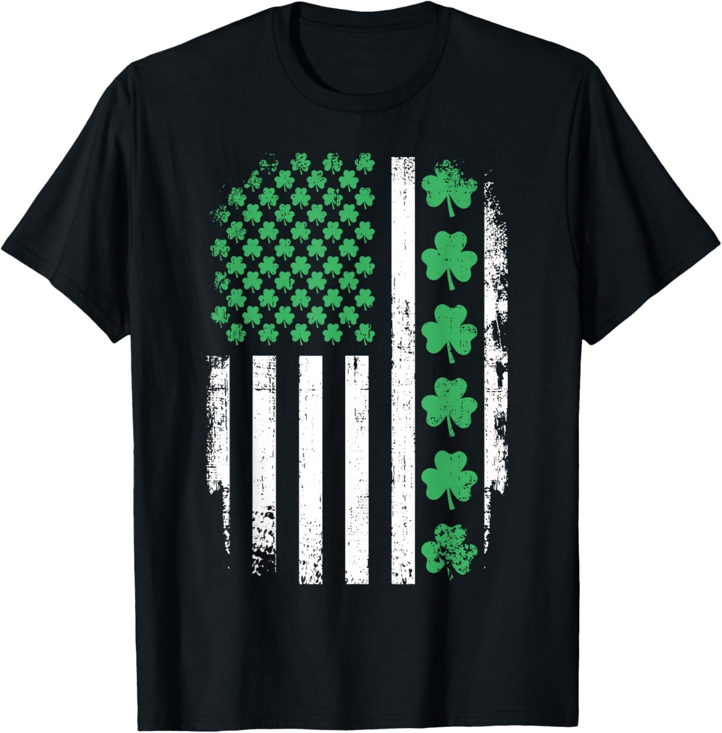 US American Flag with Shamrocks for St Patricks Day T-Shirt - T-Shirt | Black