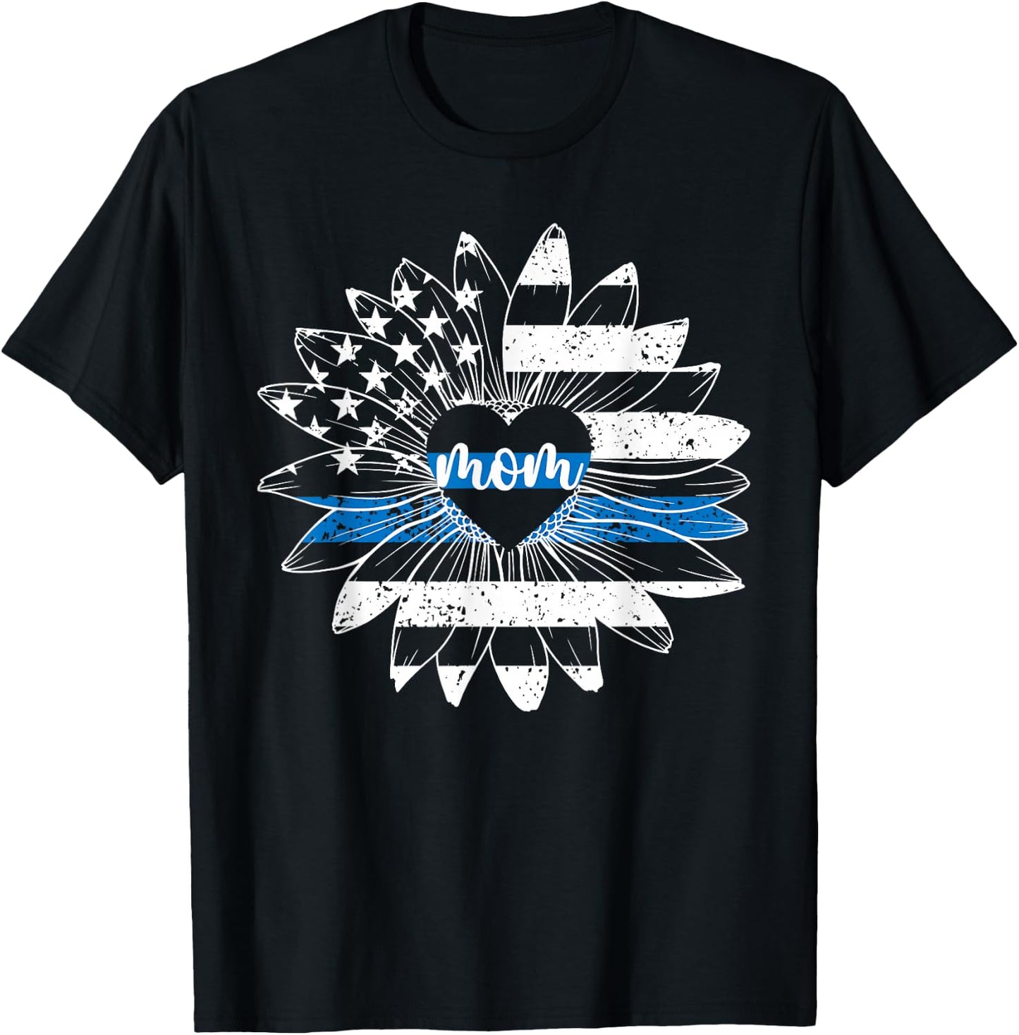 Police Mom Flower Mom Of A Police Officer Mother T-Shirt - T-Shirt | Black