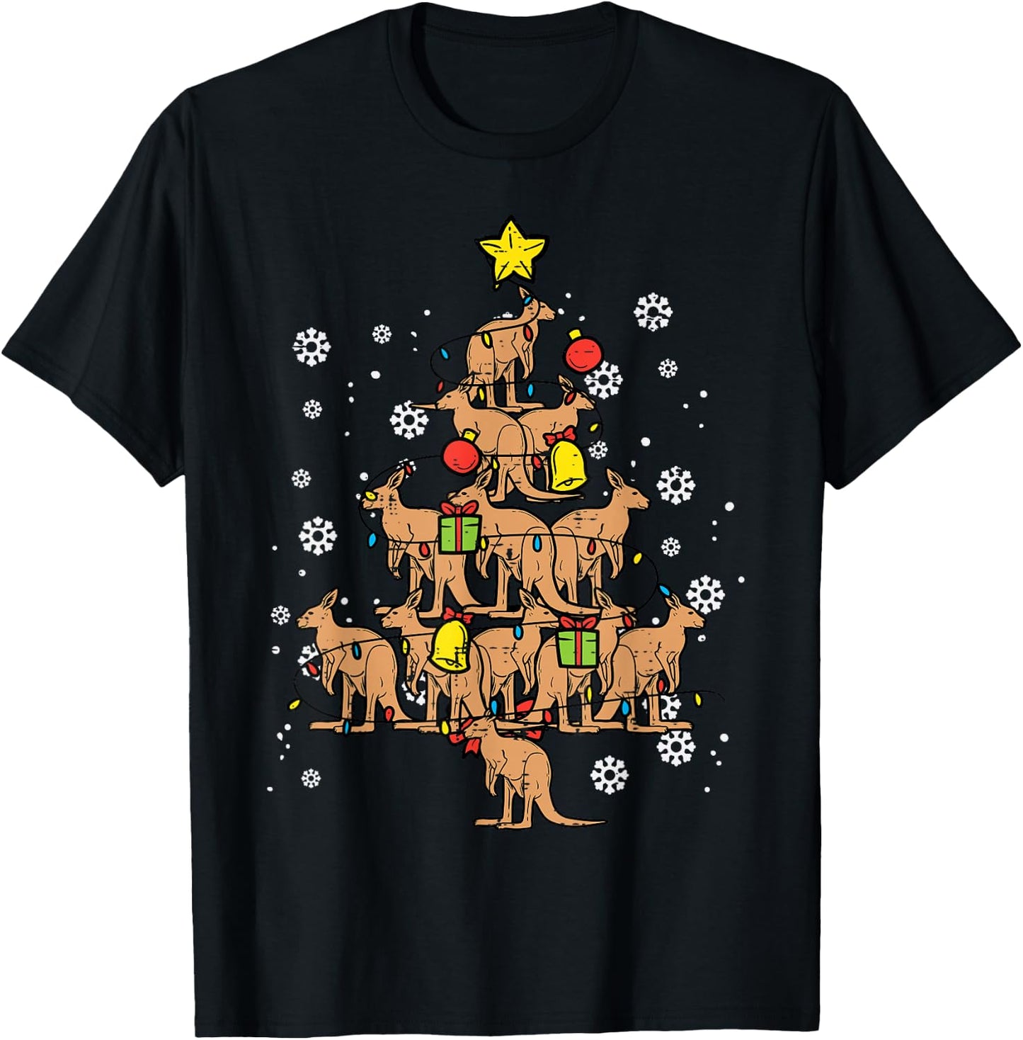 Kangaroo Christmas Tree Xmas Australian Summer Men Women T-Shirt - T-Shirt | Black