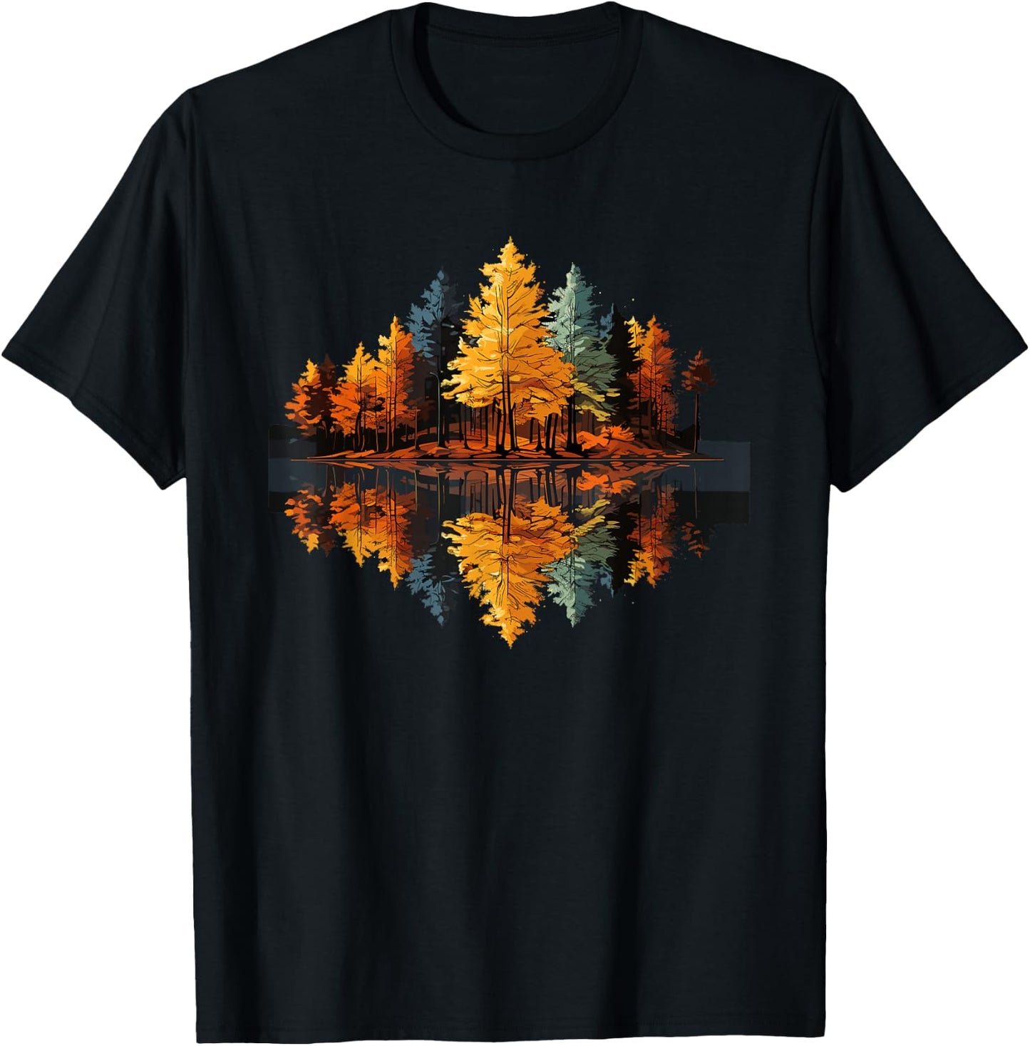 Nature Reflection Forest Trees Outdoor Wildlife T-Shirt - T-Shirt | Black