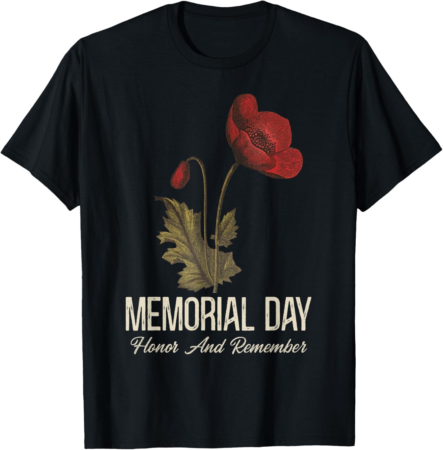 Veterans Day Lest We Forget Red Poppy Flower USA Memorial T-Shirt - T-Shirt | Black